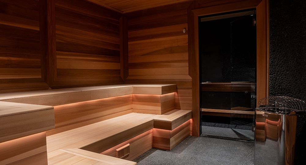 sauna with nice wood and stone floors at SoulSpace in Cleveland