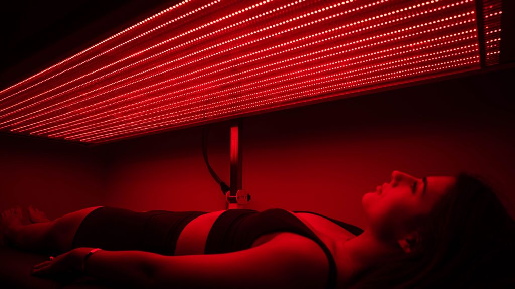 woman in red light therapy session in cleveland