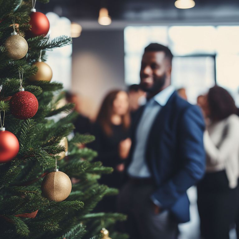 people enjoying holiday party in Cleveland