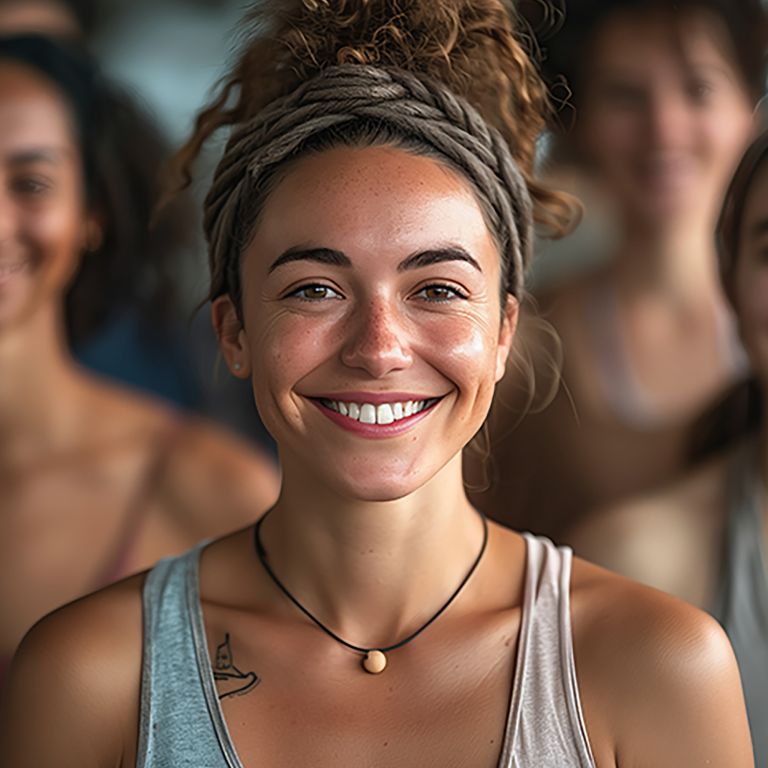 smiling woman at wellness retreat at Cleveland venue