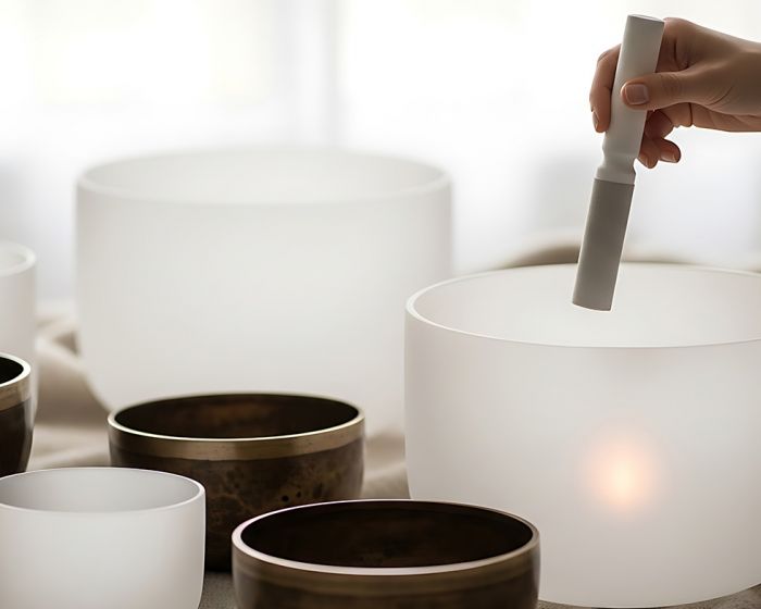 crystal bowls at sound bath meditation