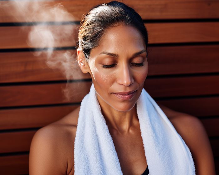 woman in traditional sauna as a part of contrast therapy