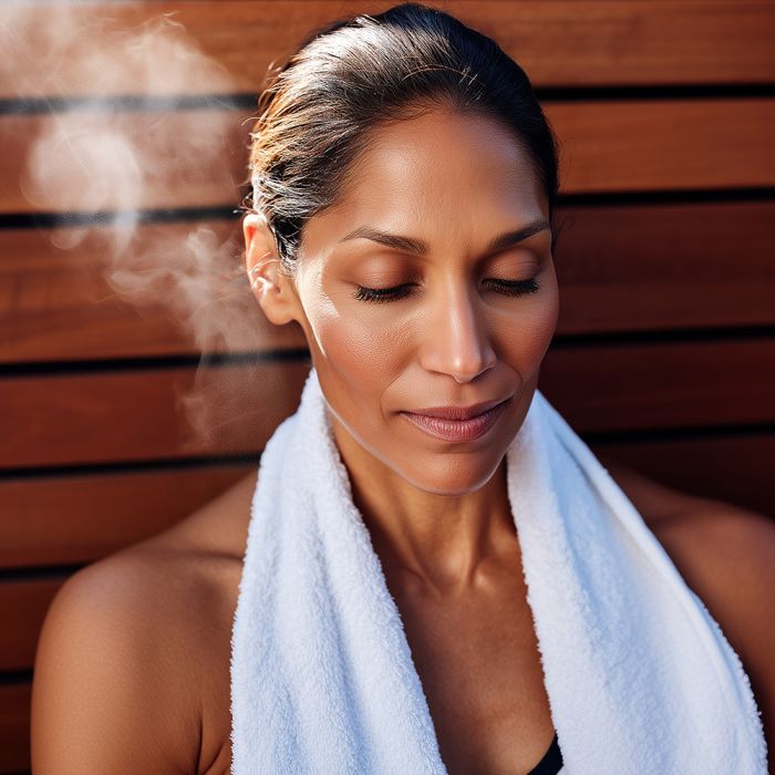 woman in traditional sauna as a part of contrast therapy