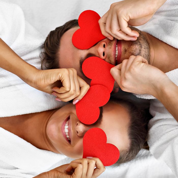 couple having fun with valentine's day wellness