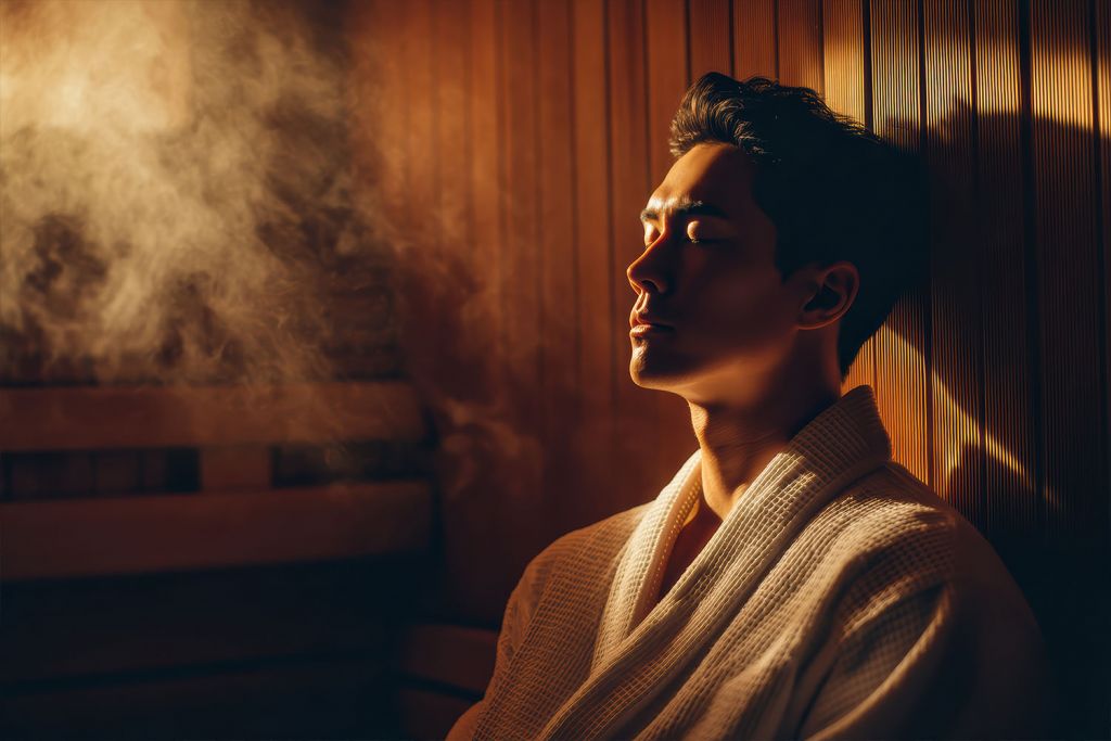 man relaxing in sauna
