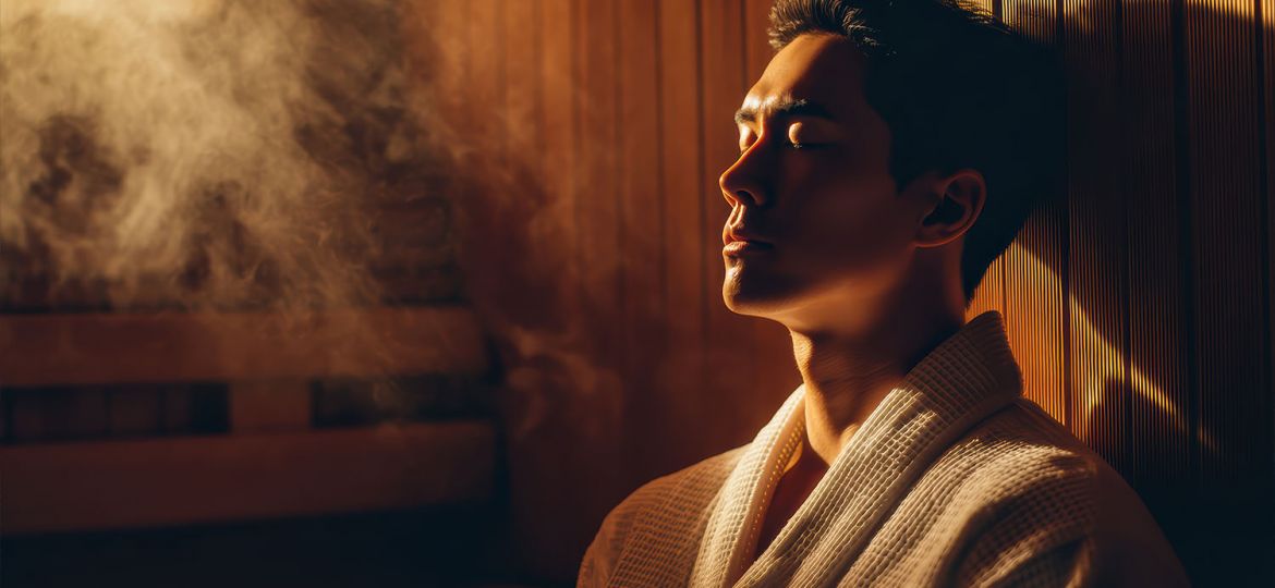 man relaxing in sauna