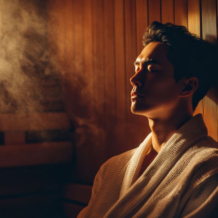man relaxing in sauna