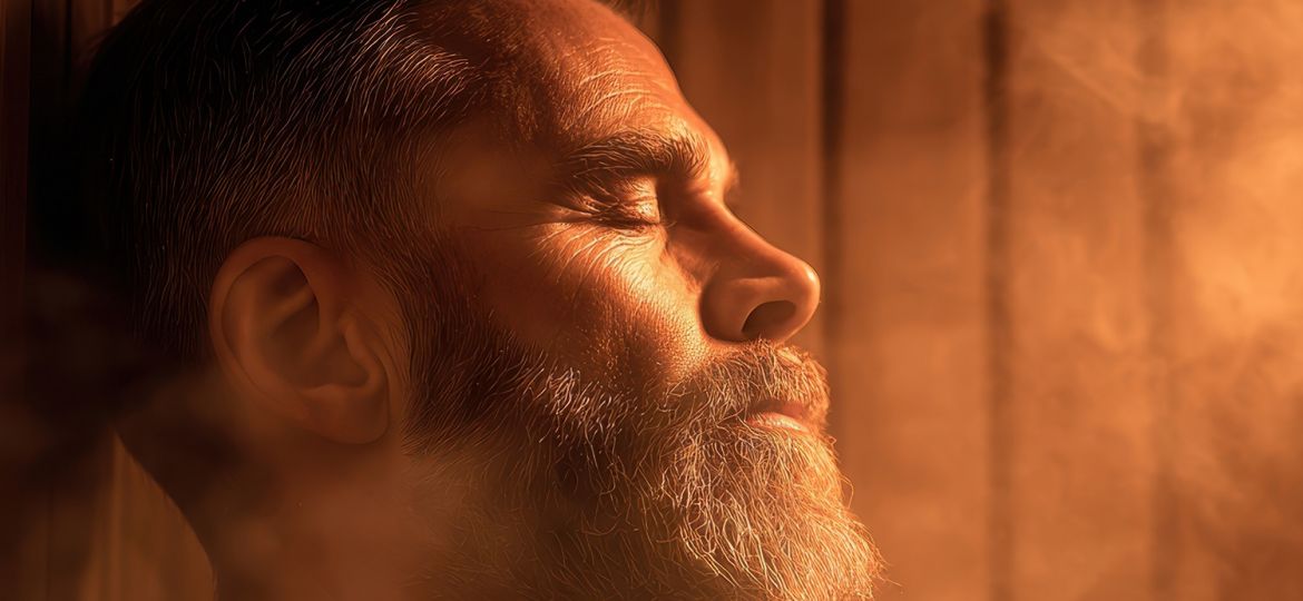 man relaxing in traditional sauna