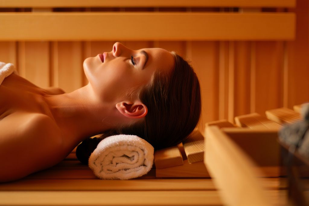 woman relaxing in traditional sauna