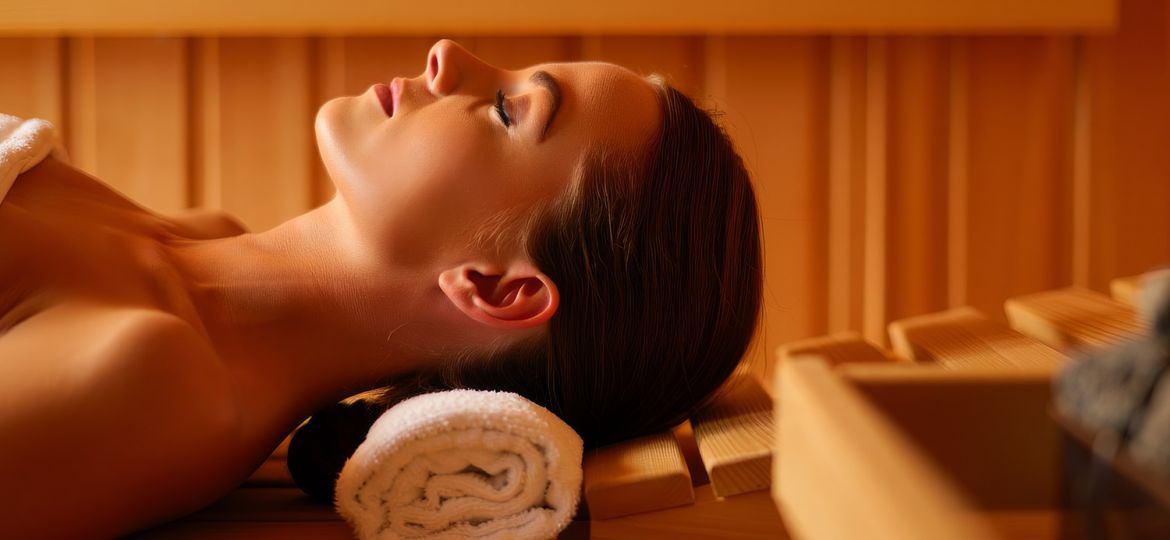 woman relaxing in traditional sauna