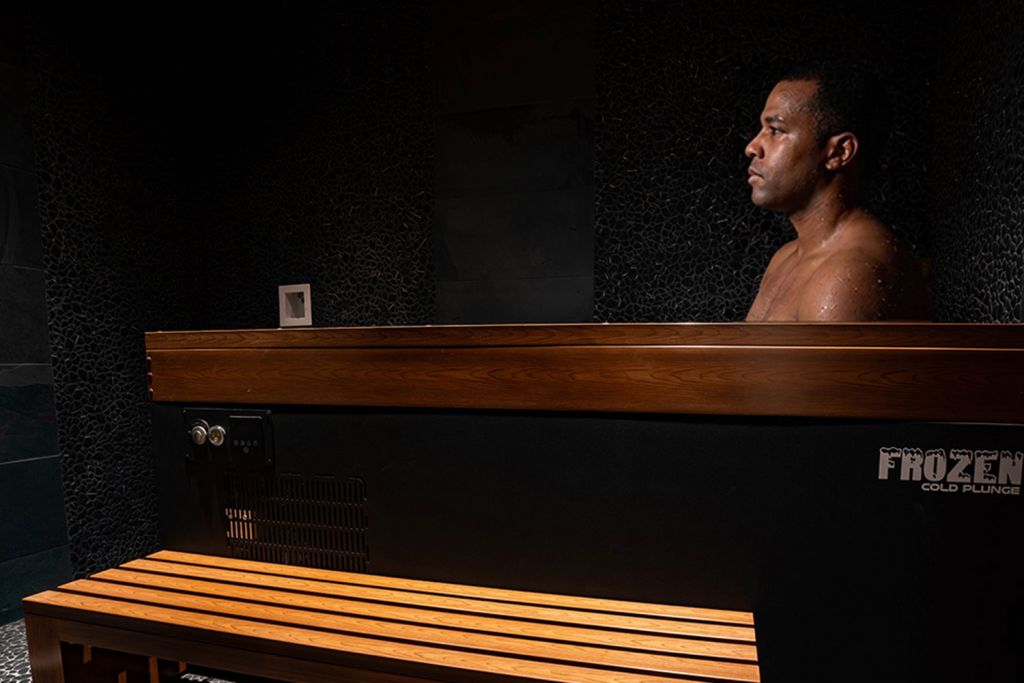 man in the cold plunge at SoulSpace Cleveland