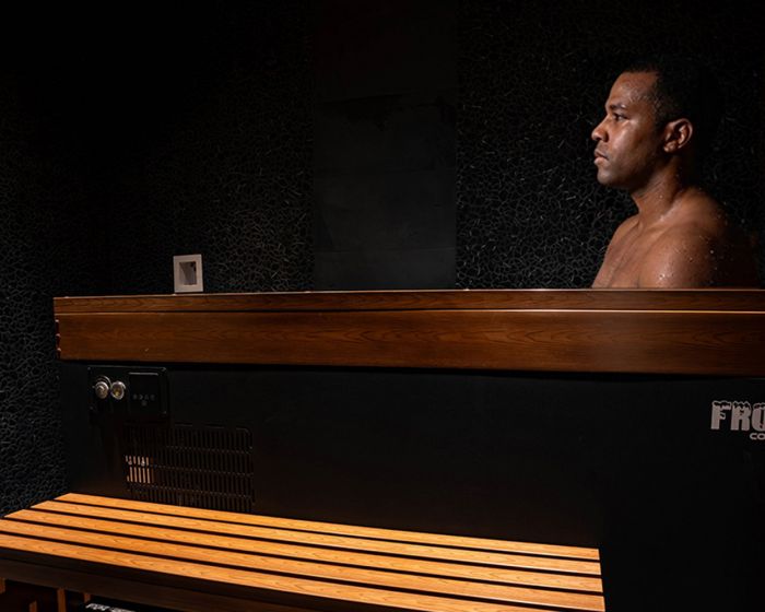 man in the cold plunge at SoulSpace Cleveland